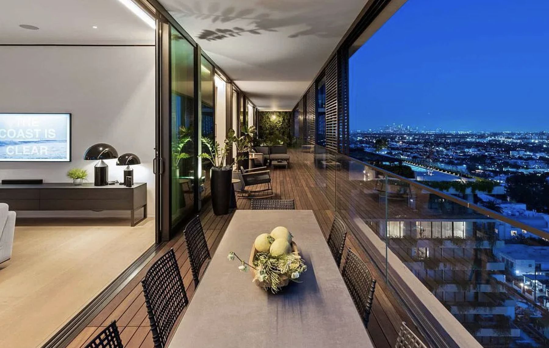 Los Angeles skyline at dusk from a Cristina Lopez sale, West Hollywood, CA